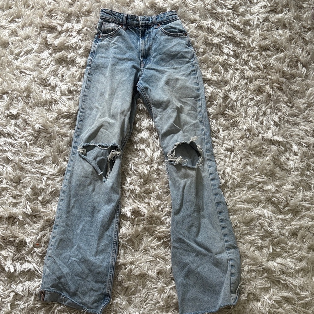 Zara Light Blue Distressed Flare Jeans